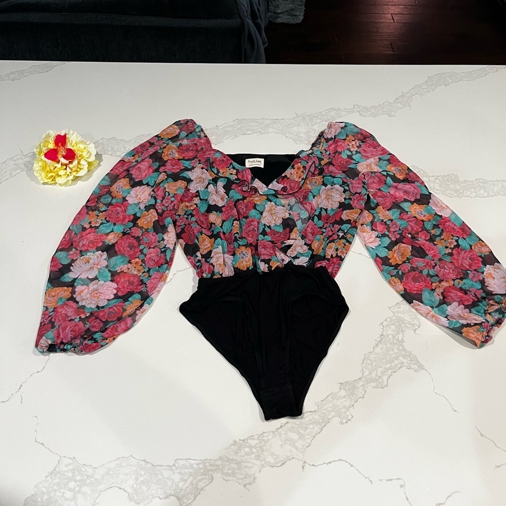 Peace Love World Floral Bodysuit - Multicolor and Black - Picture 2 of 10